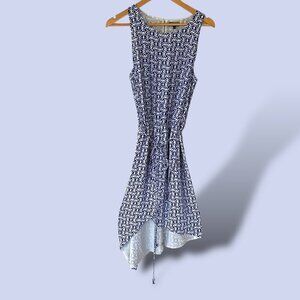 Vince‎ Camuto Blue Dress | Asymmetric Sleeveless Geometric Print | Size Medium